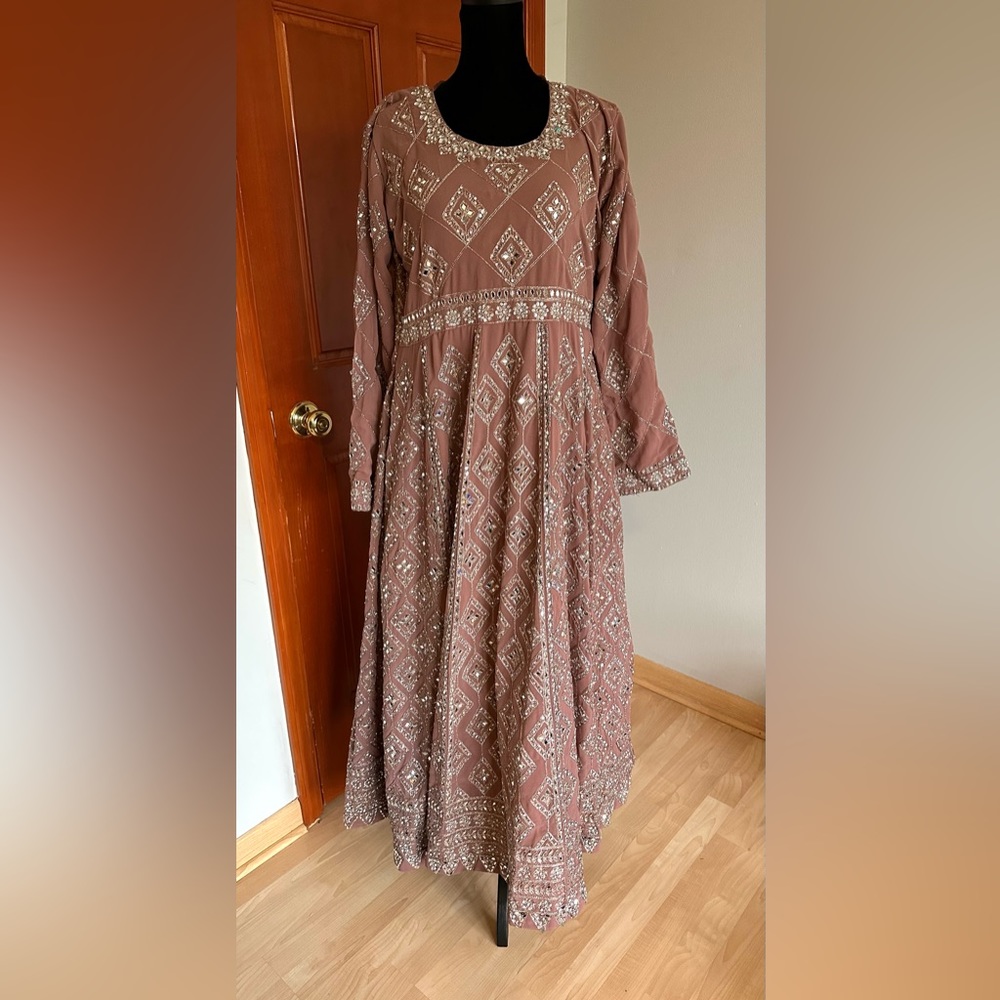 Purple long with silver stone work Pakistani dress - wedding guest - bridesmaid